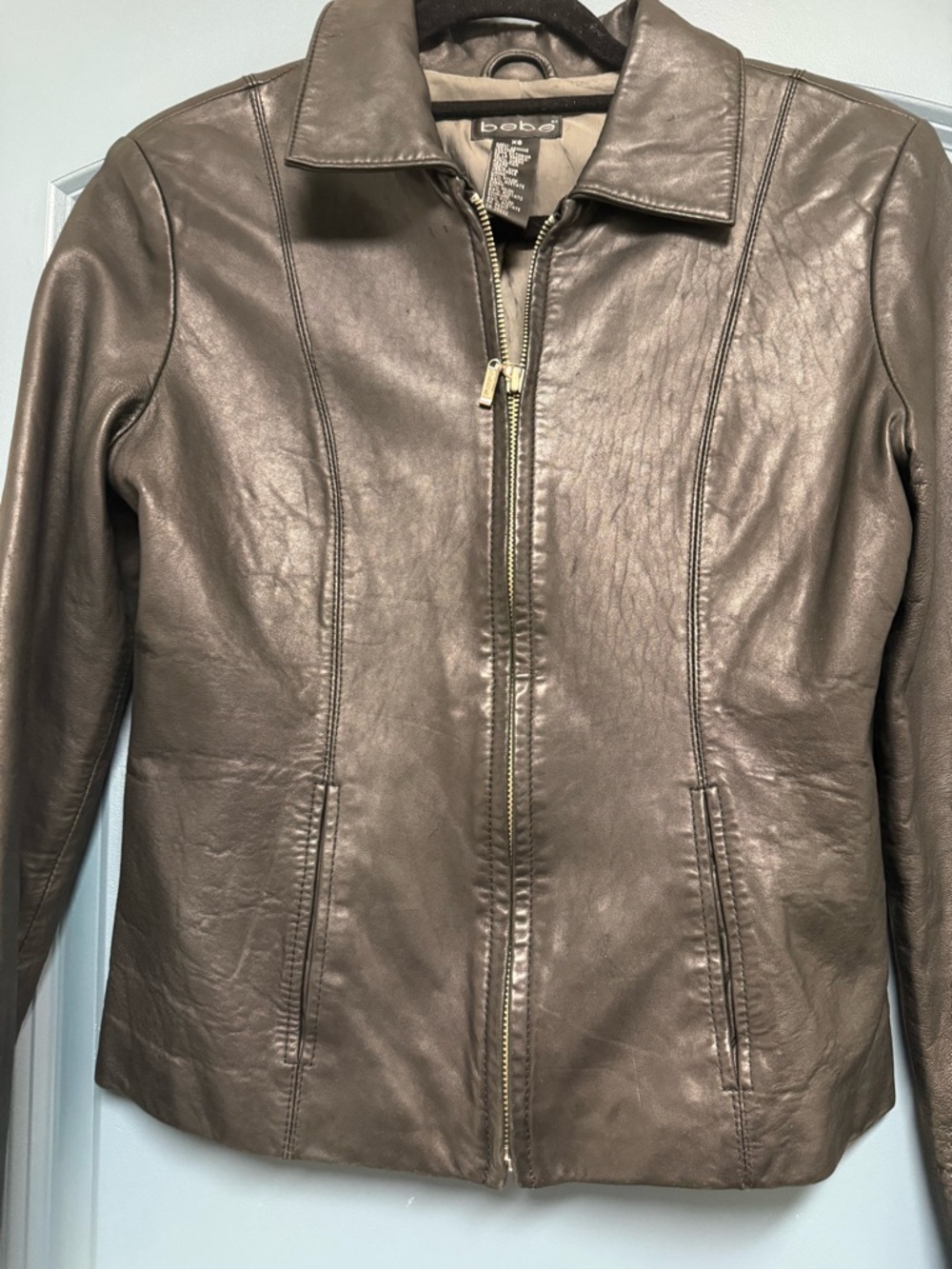 bebe Black Leather Zip Jacket - Picture 3 of 5